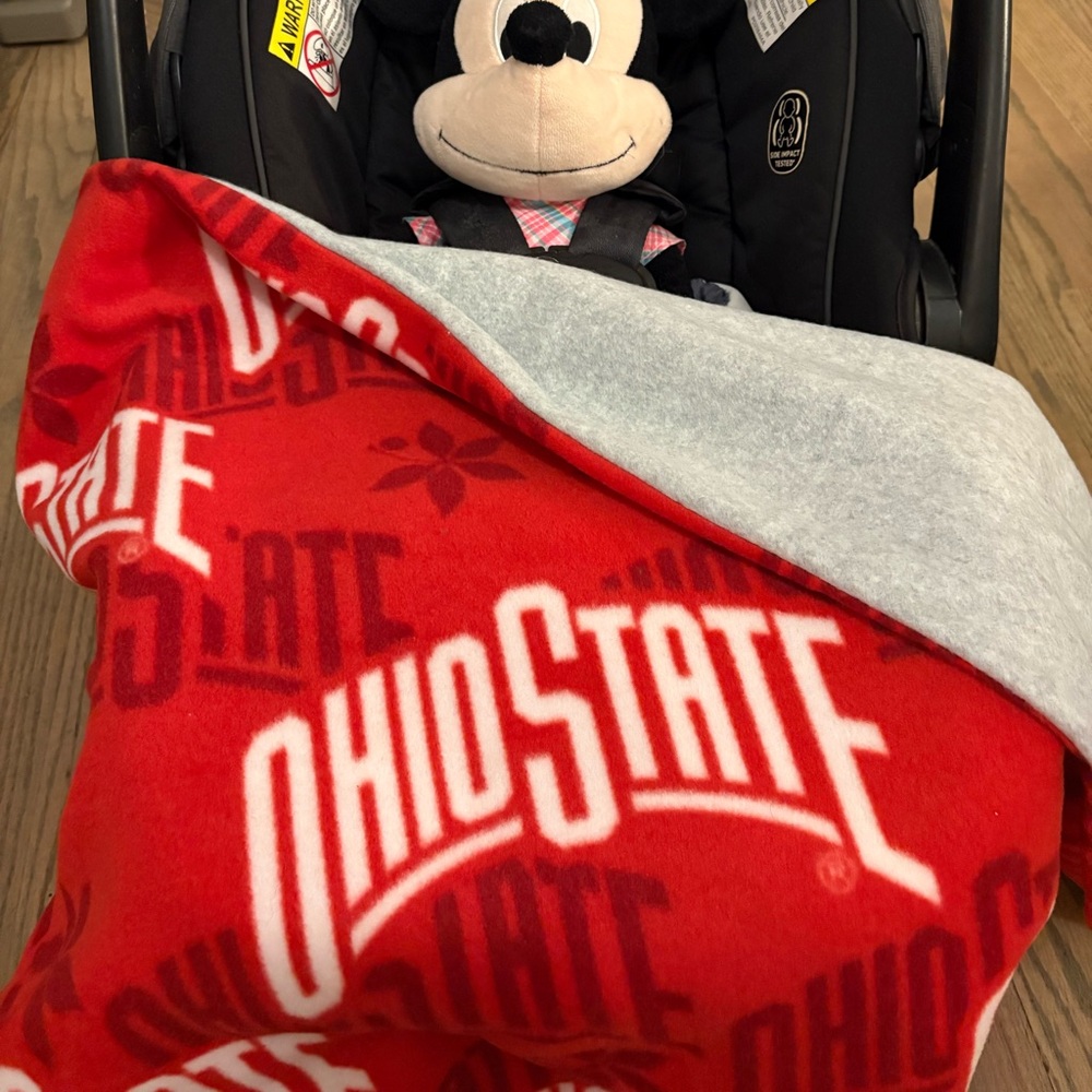 Ohio State Red Blanket with Mickey Mouse Plush